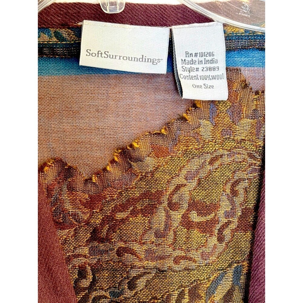 Soft Surroundings 100% Wool Open Kimono Cardigan Paisley Boho One Size Topper - Picture 7 of 10